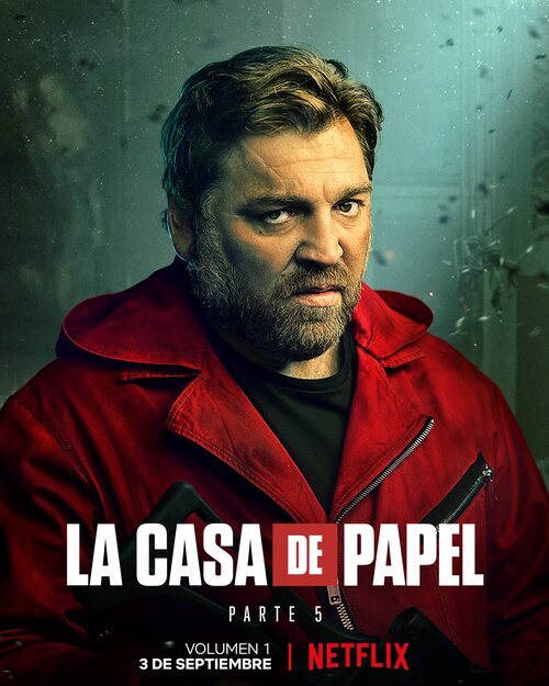 Póster de Bogotá (Hovik Keuchkerian) en la Parte 5 de 'La Casa de Papel'
