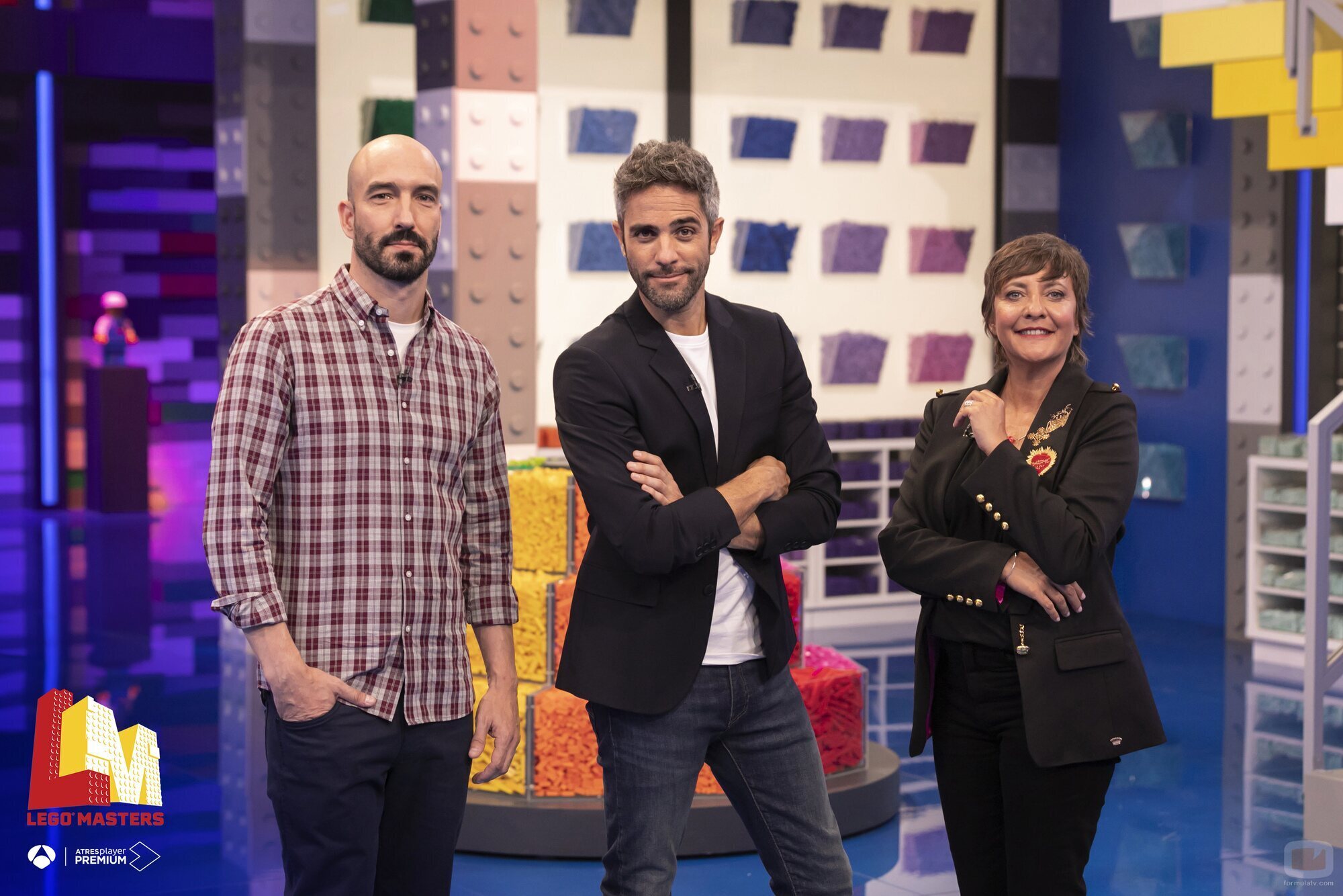 Pablo González, Roberto Leal y Eva Hache, presentador y jueces de 'Lego Masters'