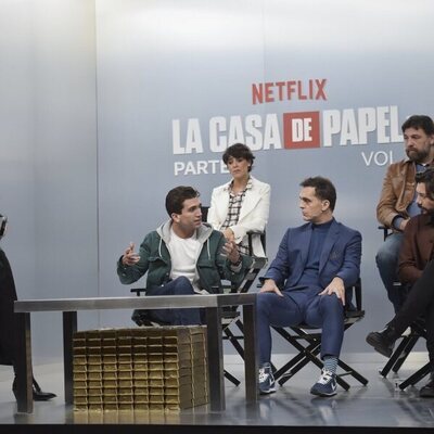 Parte del elenco de 'La Casa de Papel', en la presentación de la entrega final