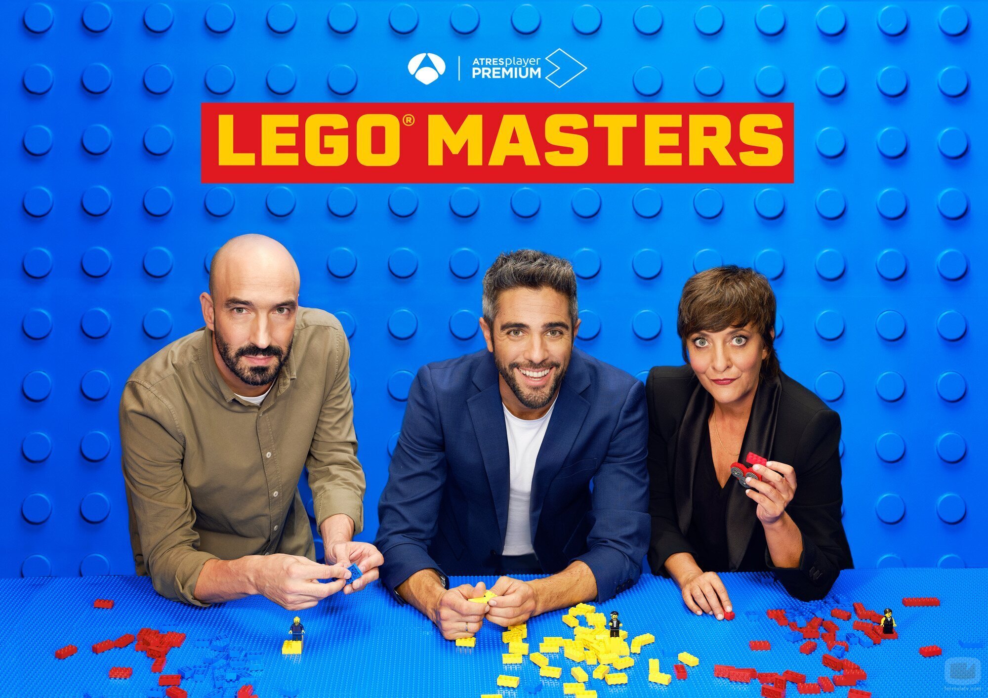 Pablo González, Roberto Leal y Eva Hache, en 'Lego Masters'