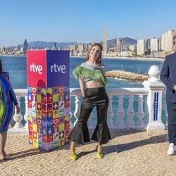 Alaska, Inés Hernand y Máximo Huerta, conductores del Benidorm Fest