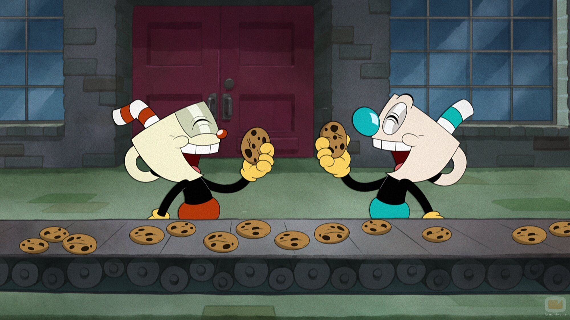 Cuphead y Mugman se comen galletas