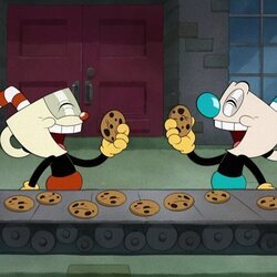 Cuphead y Mugman se comen galletas