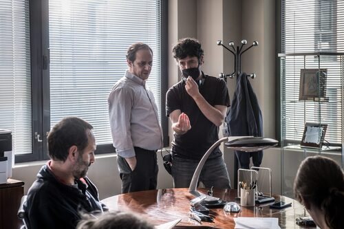 Luis Callejo y Rodrigo Sorogoyen en la grabación de 'Apagón' 