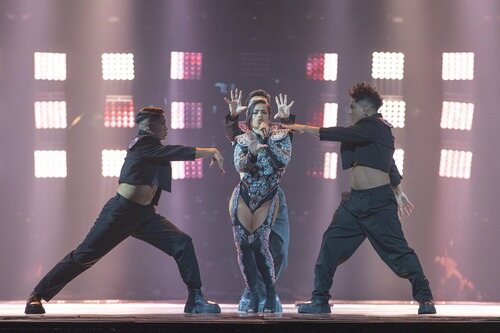 Puesta en escena de "SloMo", durante el primer ensayo de Eurovisión 2022