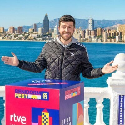 Rodrigo Vázquez en la rueda de prensa de la semifinal 1 del Benidorm Fest 2023
