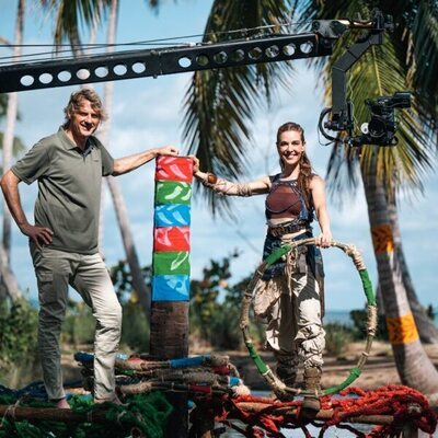 Julián Iantzi y Raquel Sánchez Silva en la grabación de 'El Conquistador'
