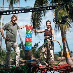 Julián Iantzi y Raquel Sánchez Silva en la grabación de 'El Conquistador'