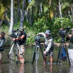 Parte del equipo de cámaras del rodaje de 'El Conquistador' de TVE