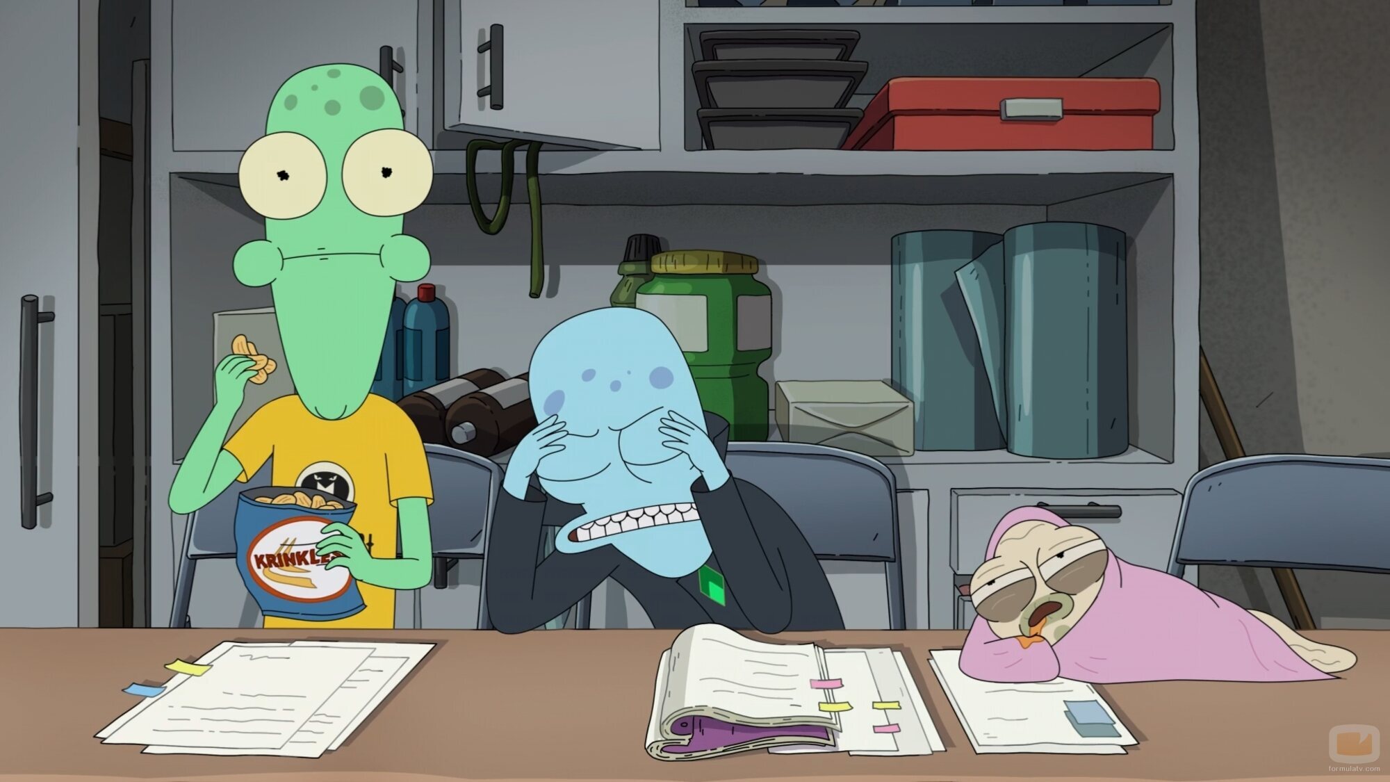 Escena de Capítulo 11 titulado 'La cabeza gigante de Yumyulack' de 'Solar Opposites'