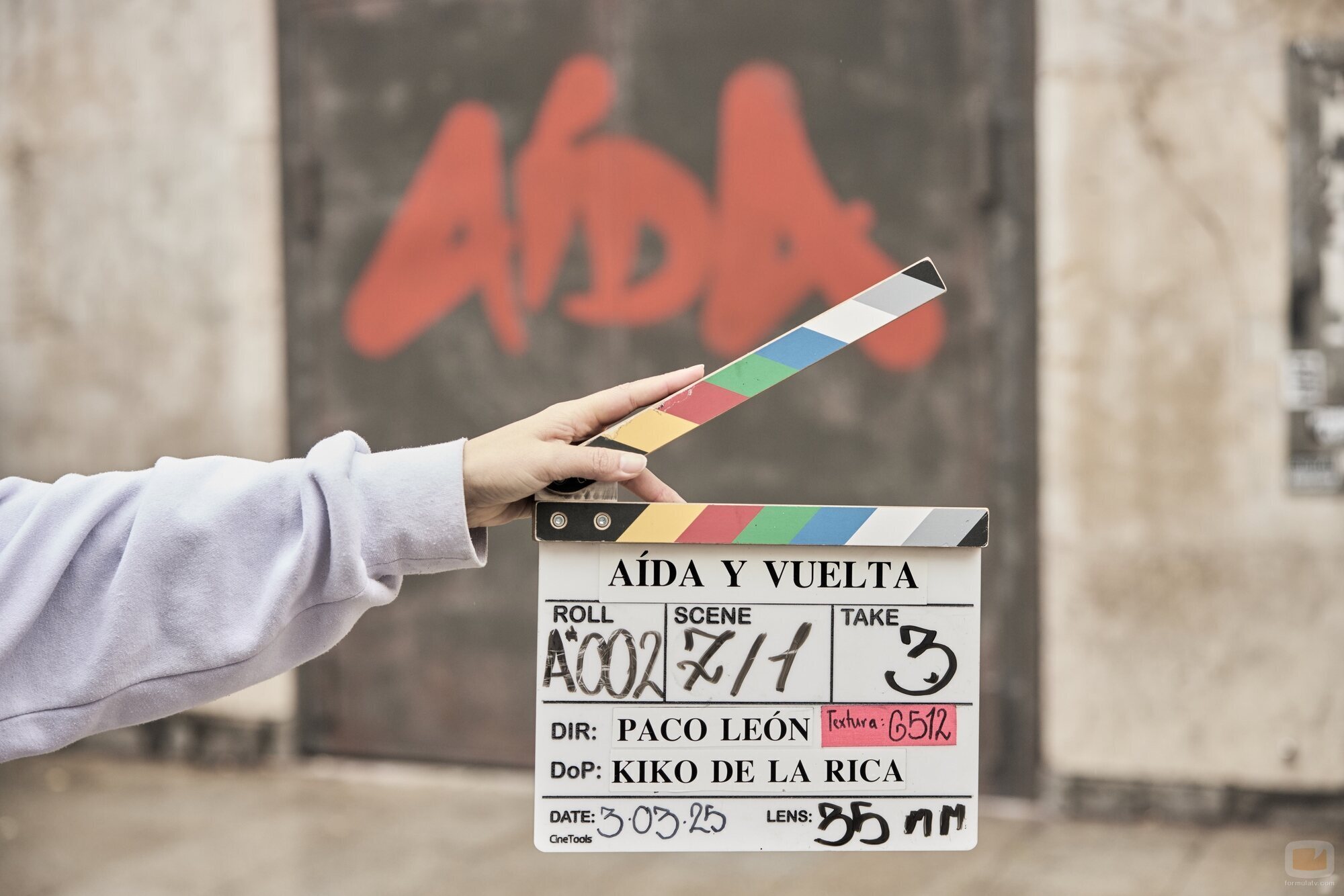 Claqueta del rodaje de la película 'Aída y vuelta'