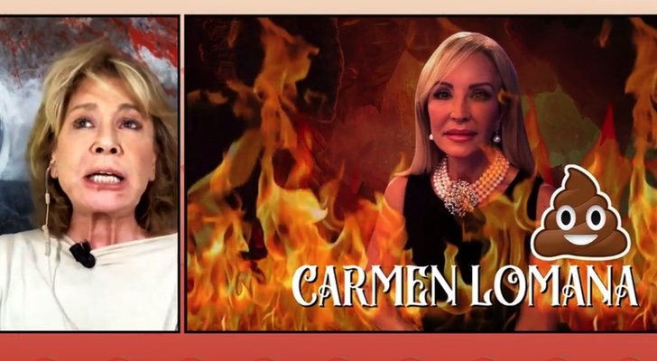 Mila Ximénez junto a una imagen de Carmen Lomana en su sección de 'Sálvame'