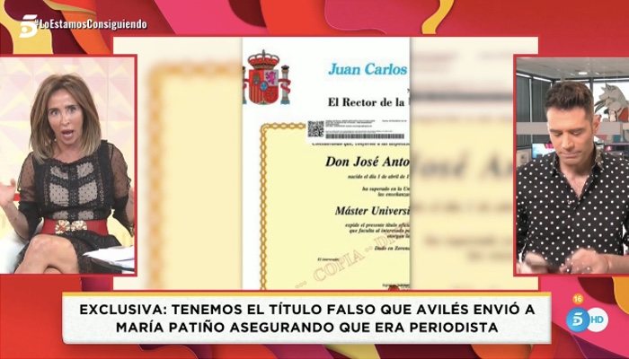 El título falso que Avilés envió a María Patiño