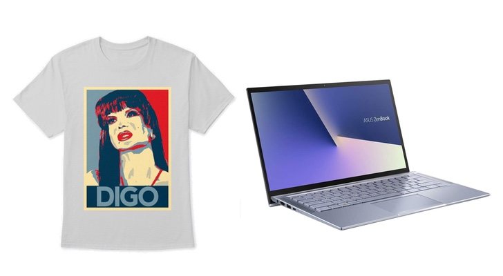 Camiseta de "La Veneno" y ordenador portátil