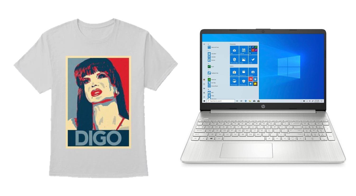Camiseta 'Veneno' y ordenador portátil HP