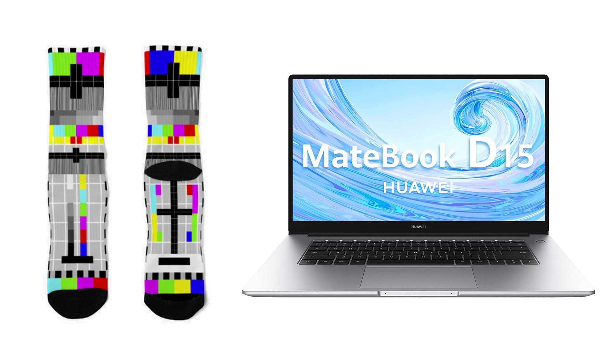 Calcetines carta de ajuste y ordenador portátil