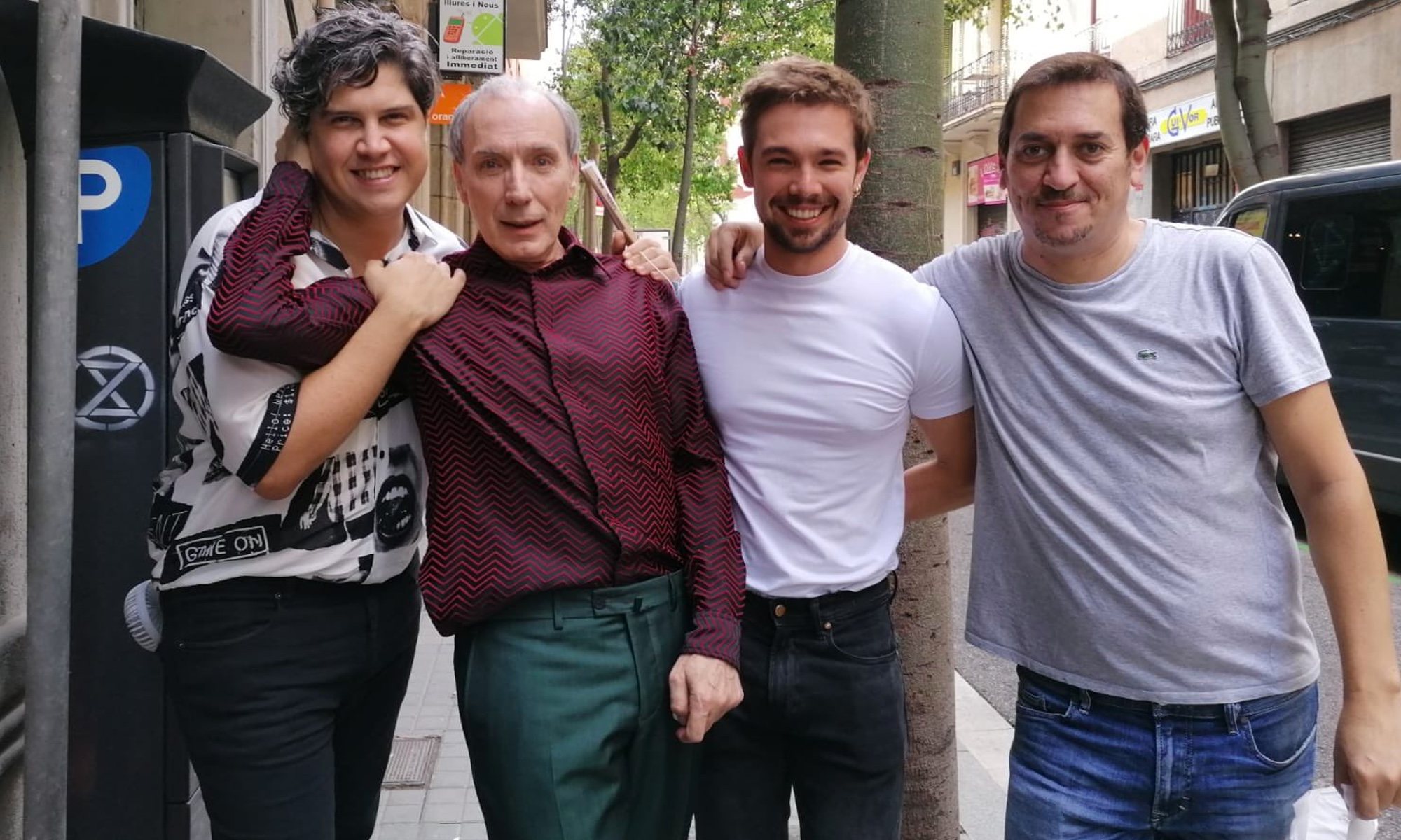 Carlos Indriago, Eusebio Poncela, Carlos Cuevas y Héctor Lozano, en el rodaje de 'Merlí: Sapere Aude 2'