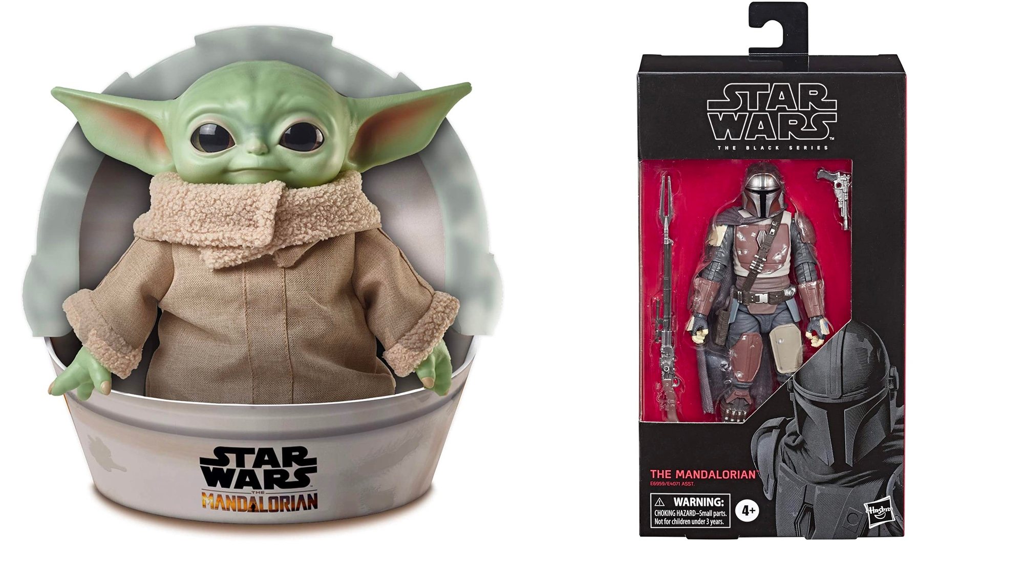 Peluche de Baby Yoda y figura de acción del mandaloriano