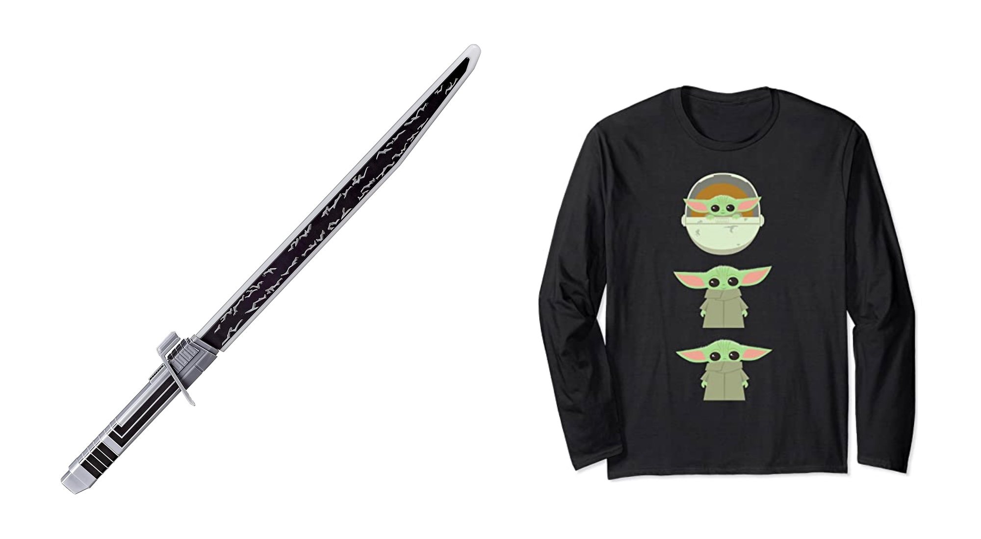 Sable oscuro mandaloriano y camiseta de Baby Yoda