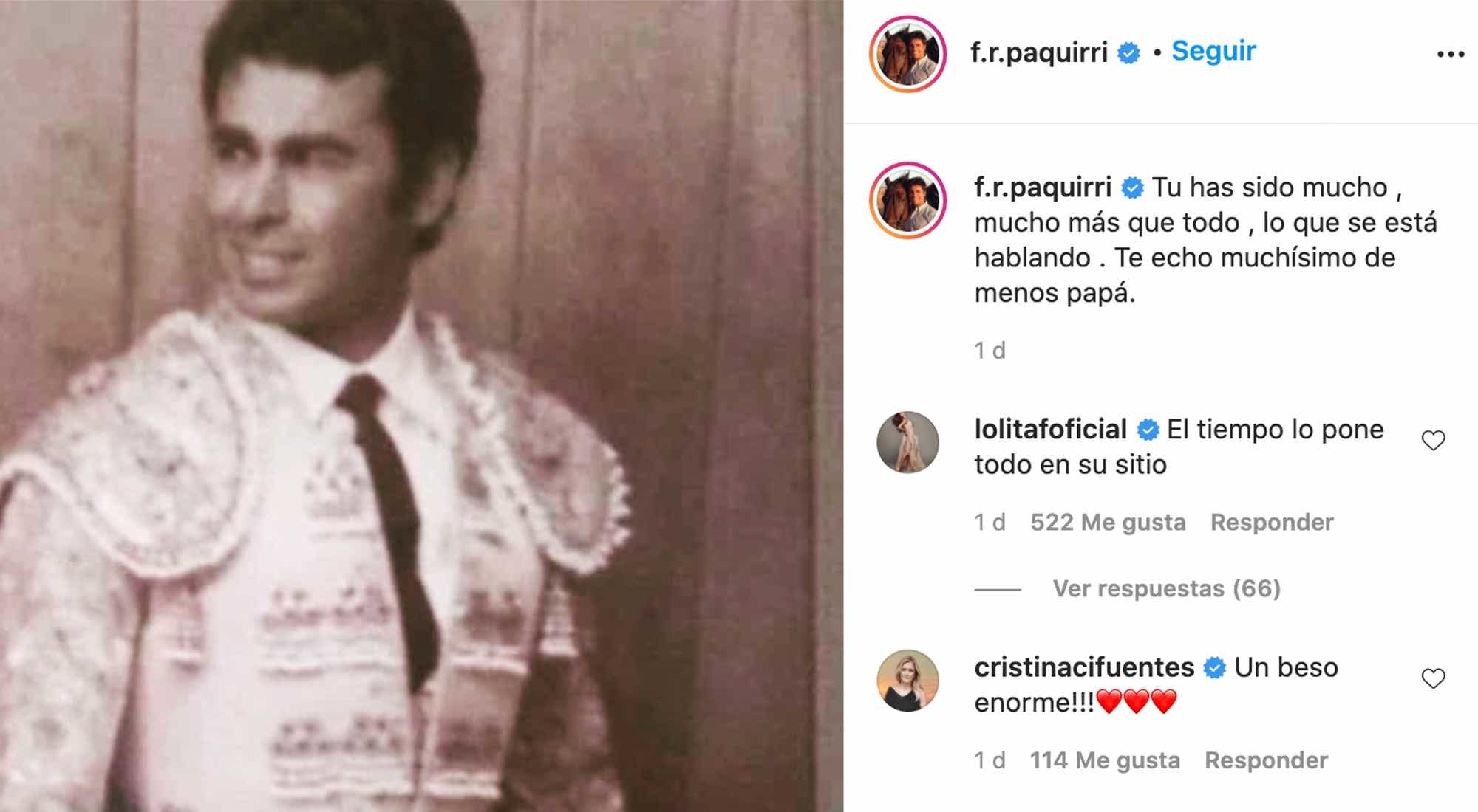 Publicación de Fran Rivera en su cuenta de Instagram 