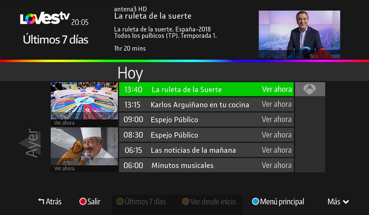 Menú de navegación de LOVEStv