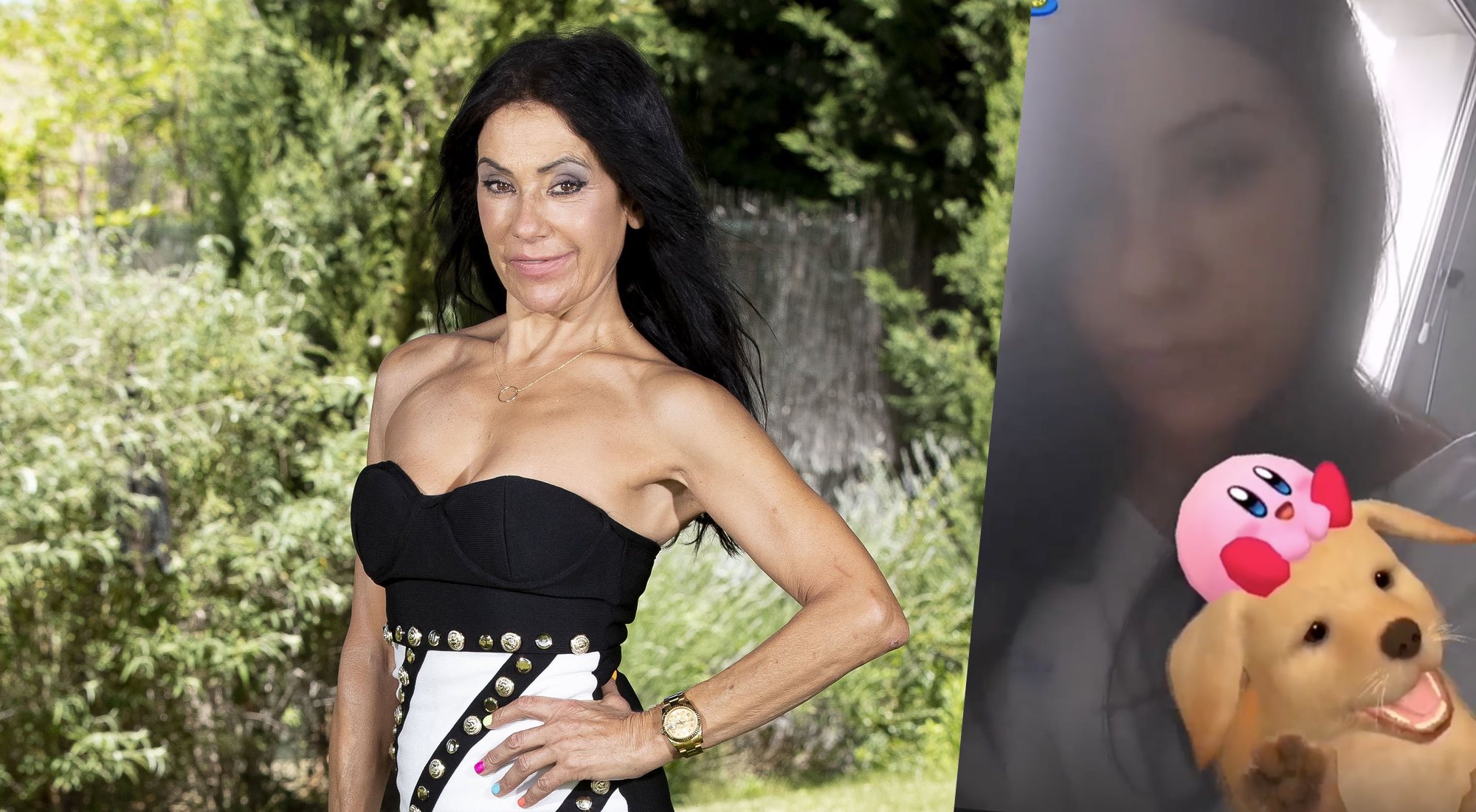 Maite Galdeano en un posado oficial junto a una captura de su Instagram