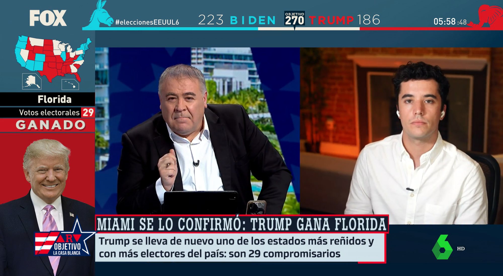Antonio García Ferreras y Emilio Doménech en el especial 'Al rojo vivo' de las elecciones de EEUU