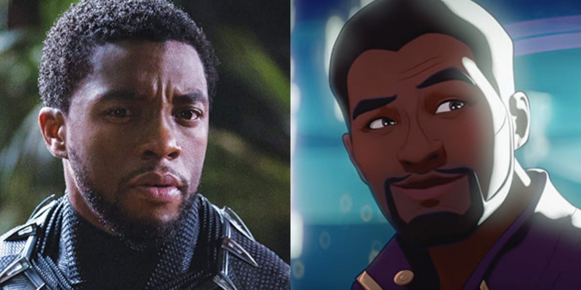 Chadwick Boseman en "Black Panther" y su versión animada en 'What If...?