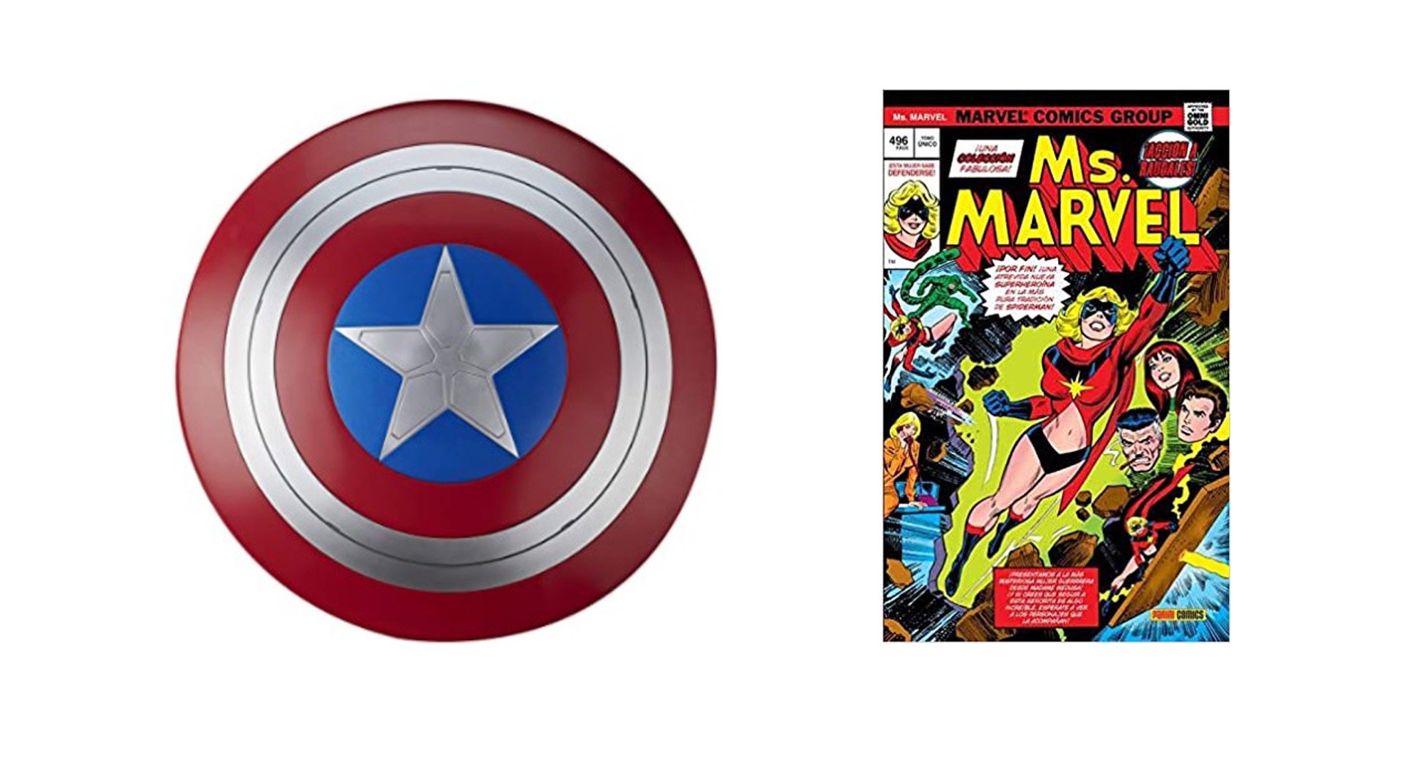 Escudo de Capitán América y cómic de 'Ms. Marvel'