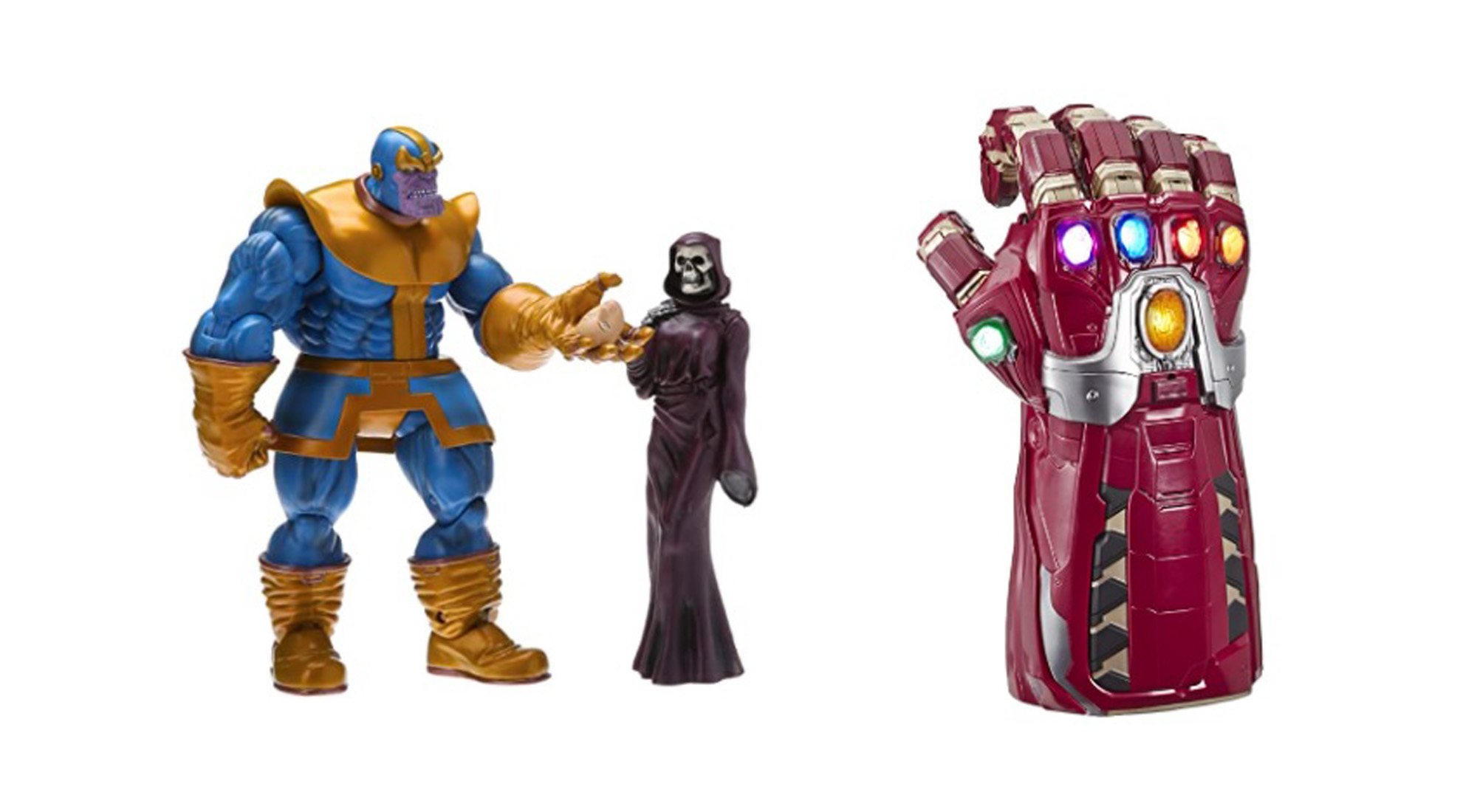 Figura de Thanos y guante de Iron Man