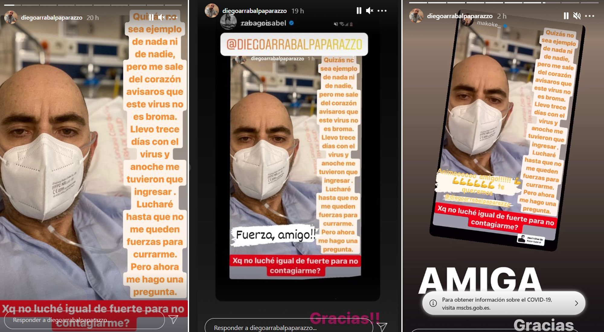 Diego Arrabal comparte su situación y agradece el apoyo de sus compañeros en Instagram