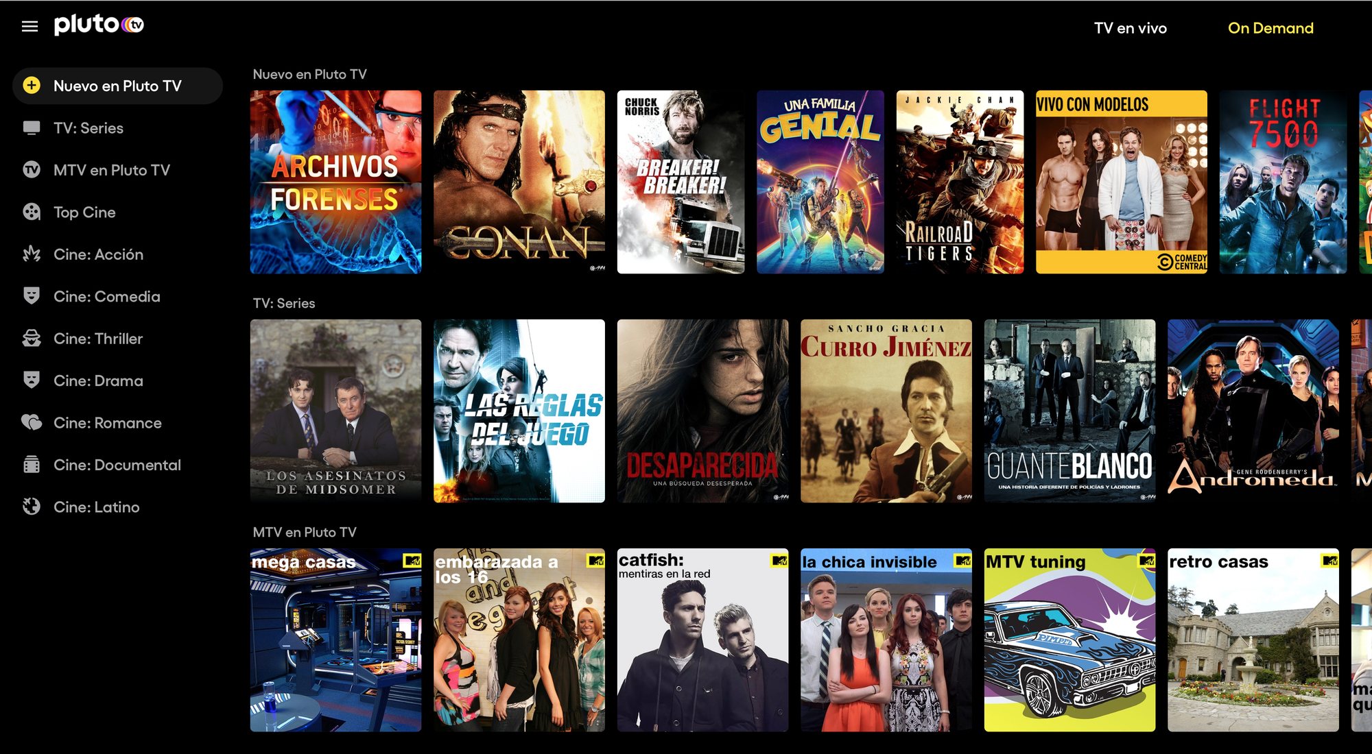 Pantalla On Demand de Pluto TV