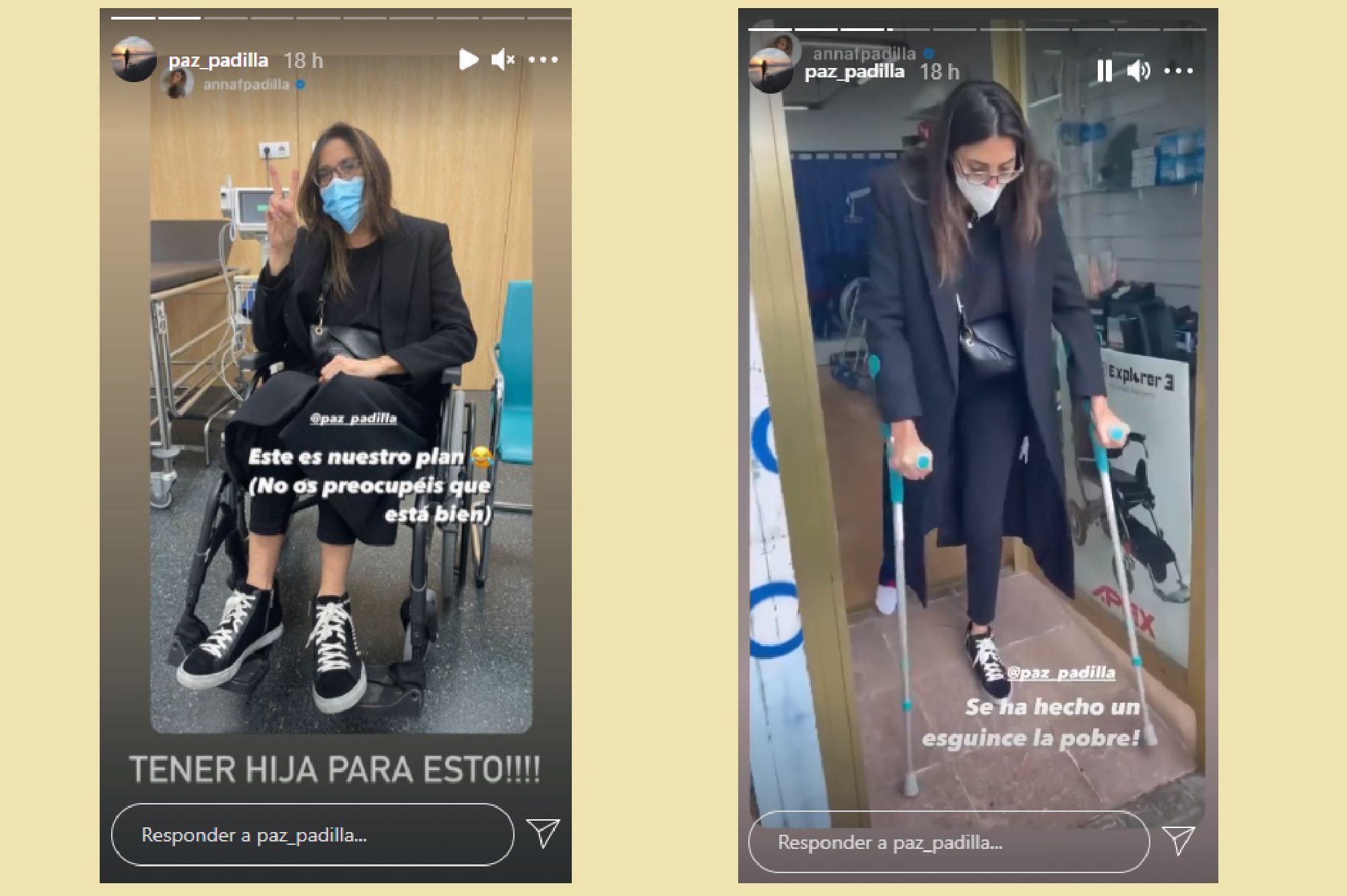 Stories compartidas por Paz Padilla mostrando cómo ha sido su paso por el hospital tras hacerse una esguince