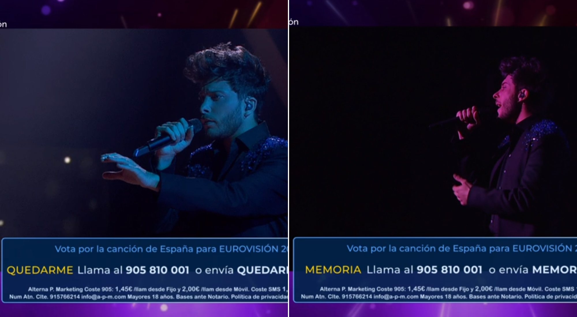TVE muestra el mismo número de teléfono para votar a "Memoria" y "Voy a quedarme" en 'Destino Eurovisión'
