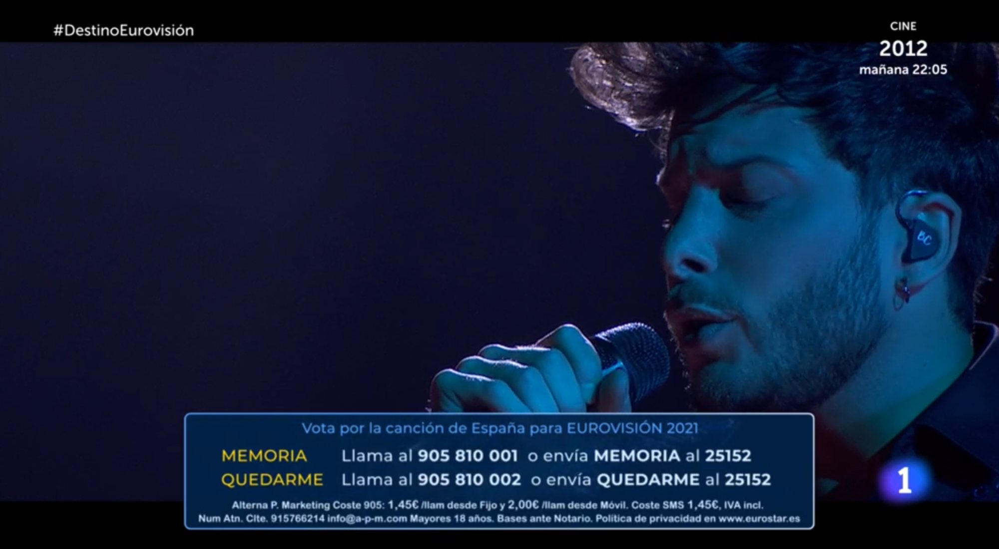 'Destino Eurovisión' muestra dos números diferentes para votar a cada canción de Blas Cantó