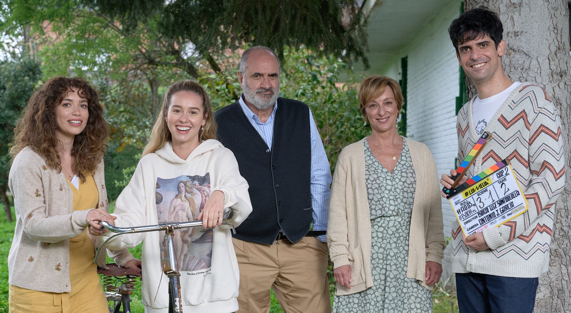 Carol Rovira, Paula Usero, Joaquín Climent, Ana Labordeta y Francesco Carril en el rodaje de '#Luimelia'