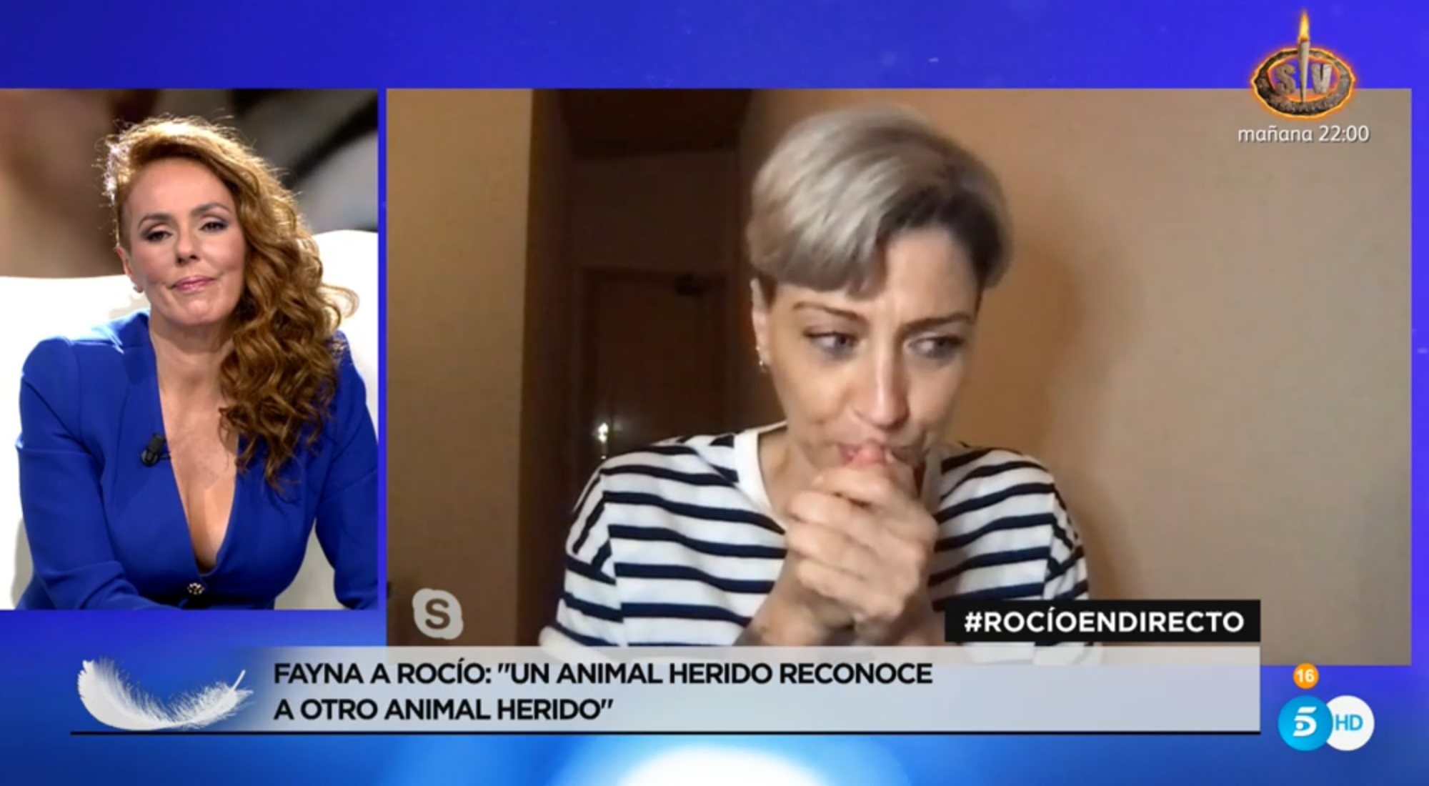 Rocío Carrasco y Fayna, emocionadas durante su conversación en Telecinco