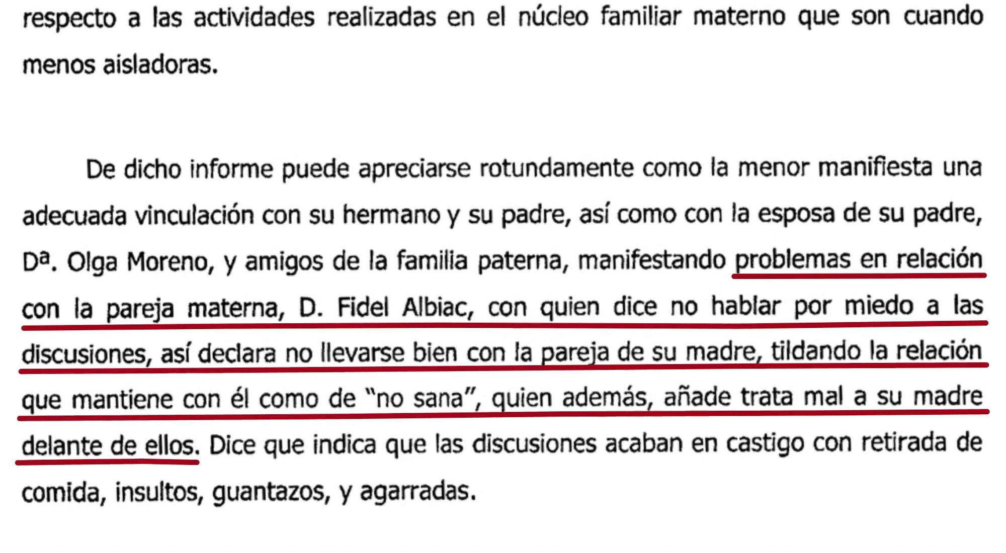 Imagen del documento que recoge las declaraciones de Rocío Flores contra Fidel Albiac