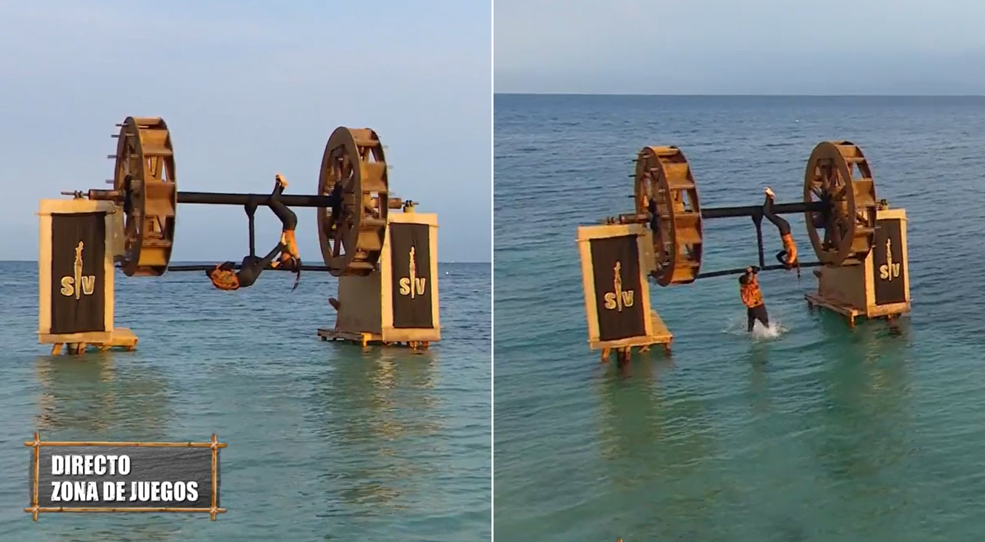 Olga se aferra al palo central y toca a Melyssa, además de tocar el agua, durante la prueba de líder de &#39;Supervivientes 2021&#39;