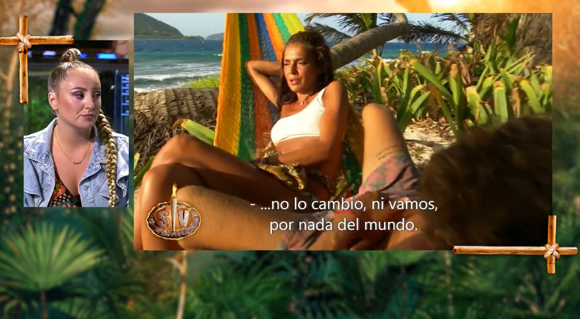 Rocío Flores, atenta a la conversación de Olga Moreno y Alejandro Albalá en 'Supervivientes'