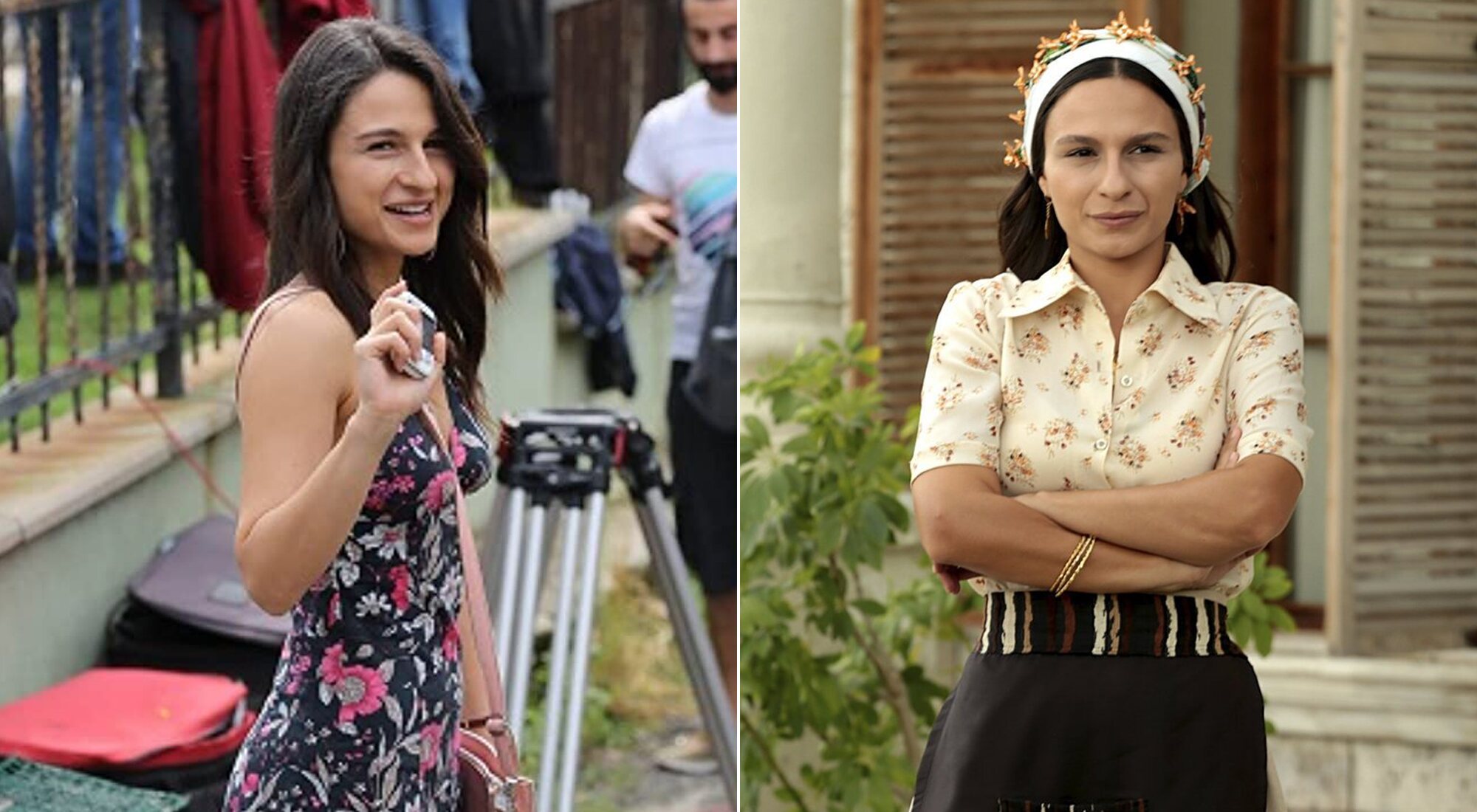 Selin Yeninci en el rodaje de una película en 2014 y en 'Tierra amarga'