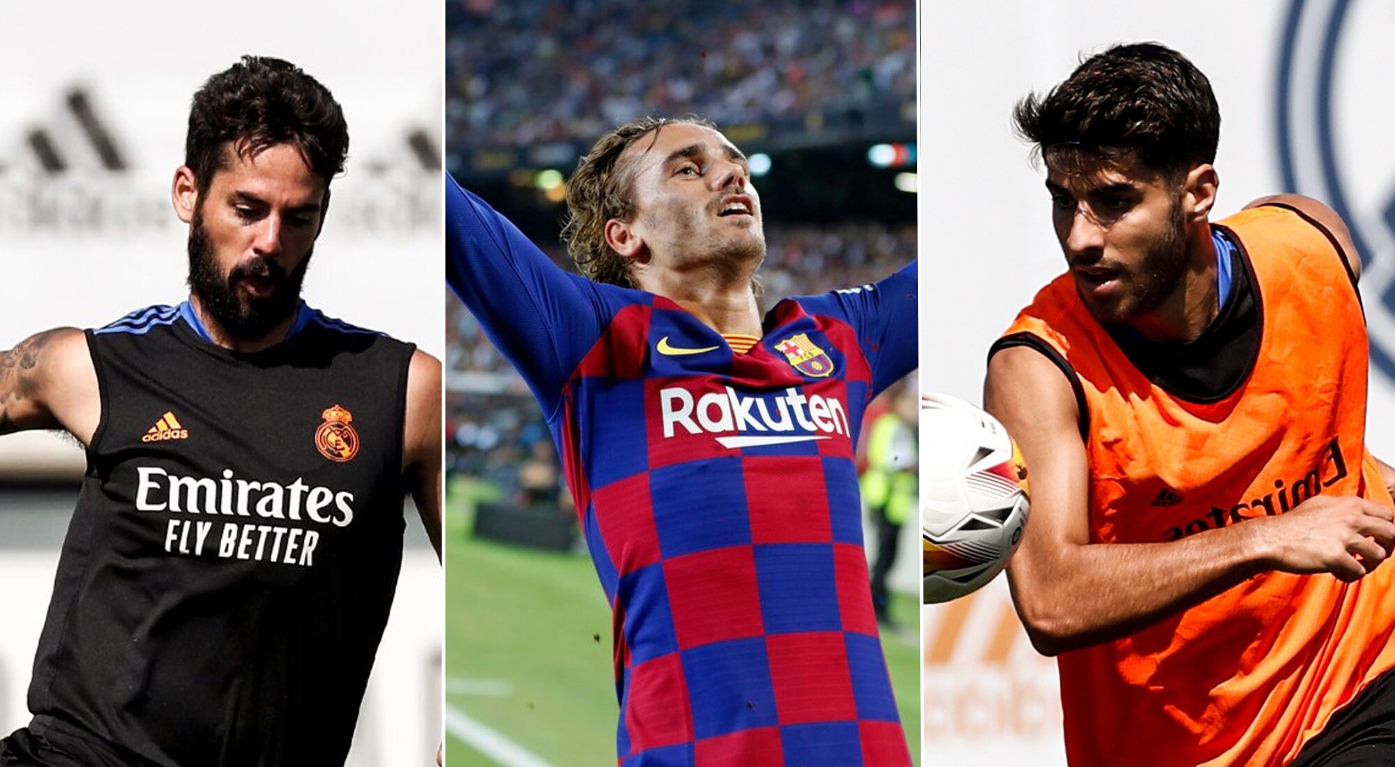 Isco Alarcón, Antoine Griezmann y Marco Asensio