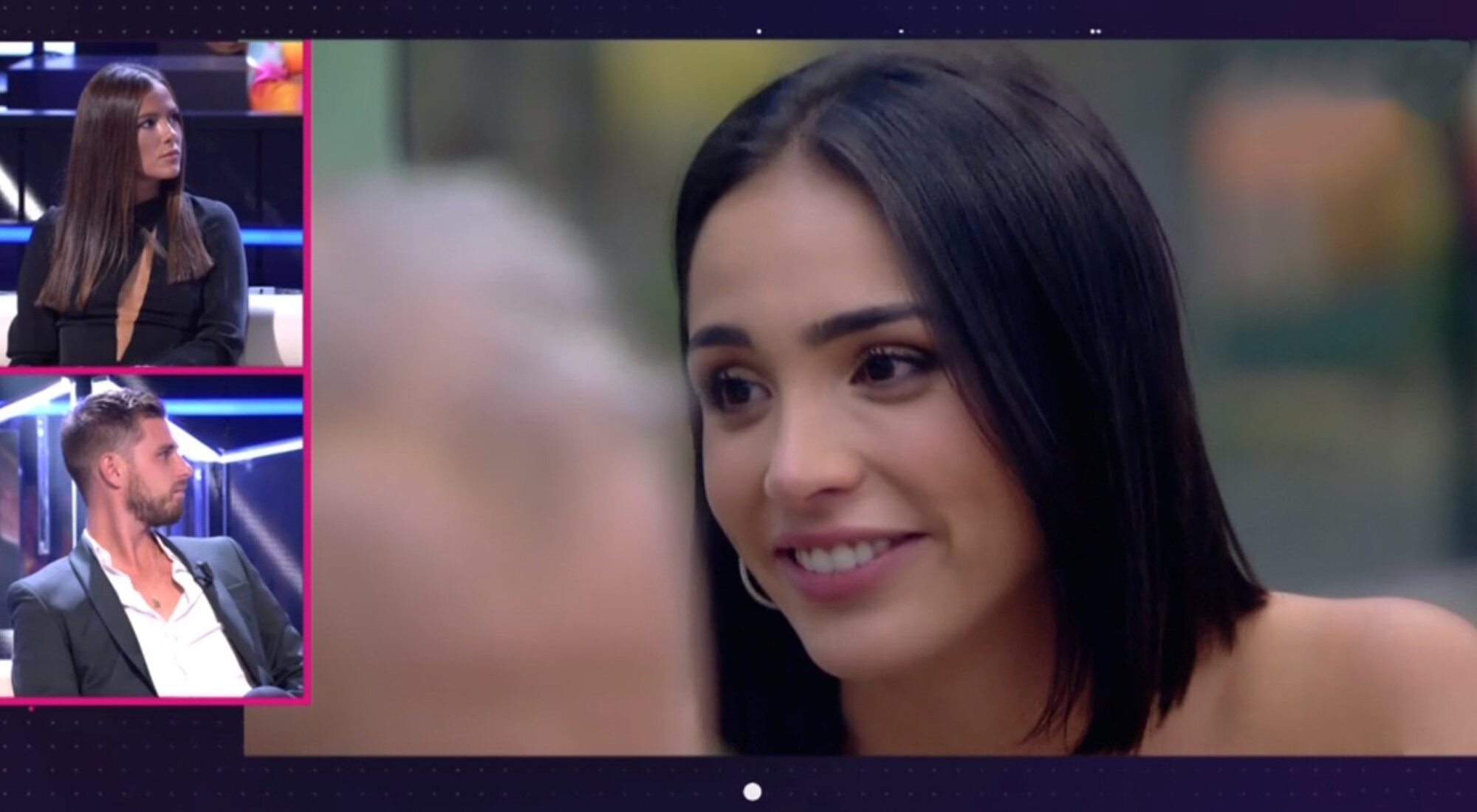 Melyssa Pinto y Tom Brusse escuchan a Sandra Pica en 'Secret Story'