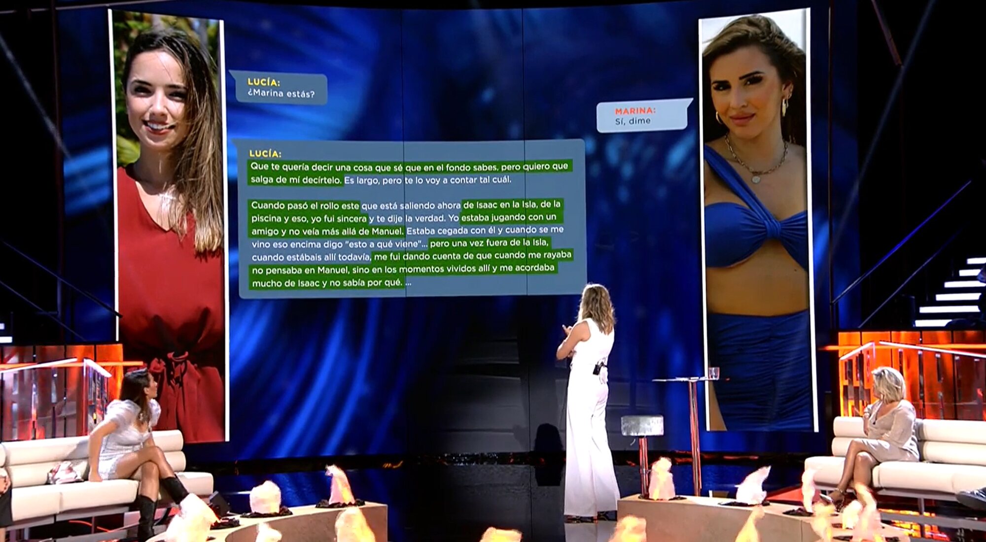 Sandra Barneda lee los mensajes entre Lucía Sánchez y Marina García en el debate de 'La última tentación'