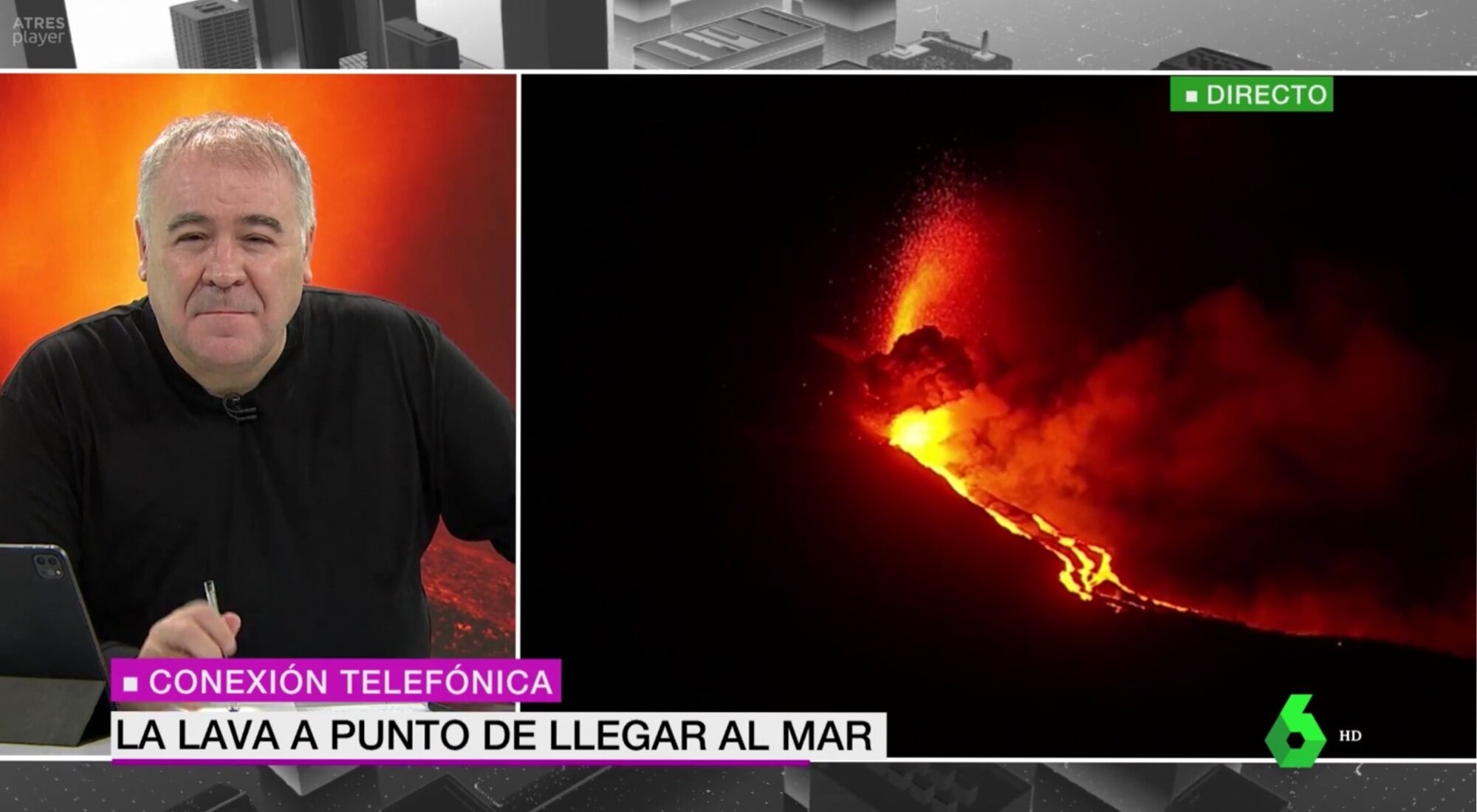 Antonio García Ferreras en el especial informativo sobre el volcán de La Palma 