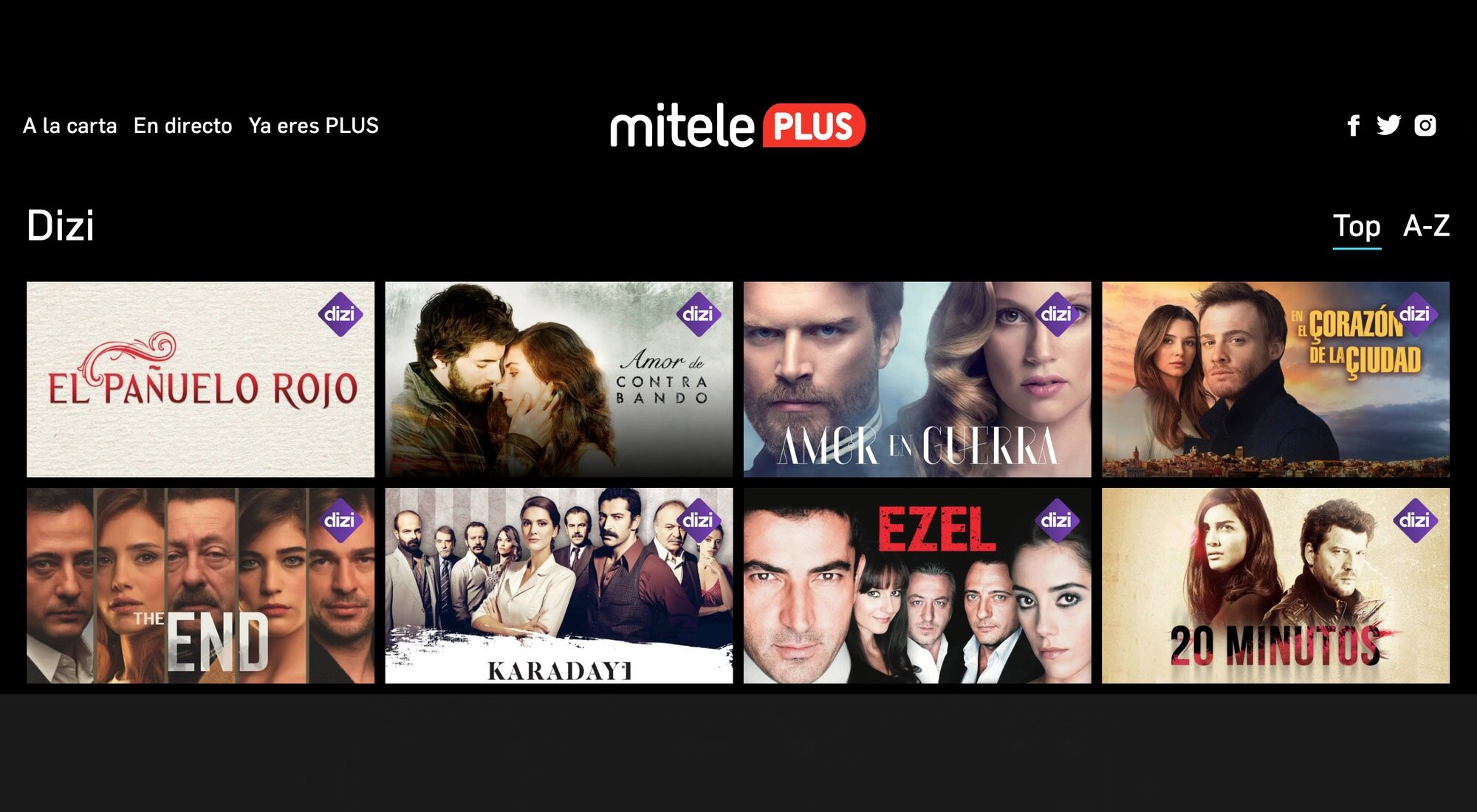 Interfaz de Dizi, en 'Mitele Plus'