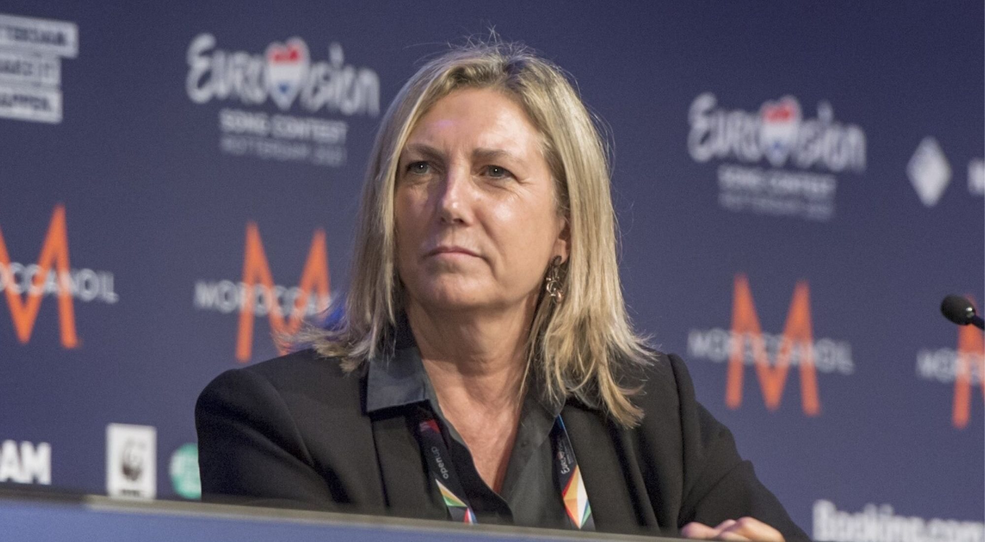 Ana María Bordas en una rueda de prensa de Eurovisión 2021