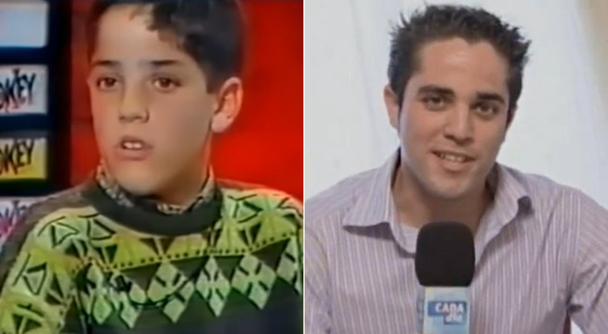 Roberto Leal en su primera aparición televisiva, de niño, y como reportero de 'Cada día'