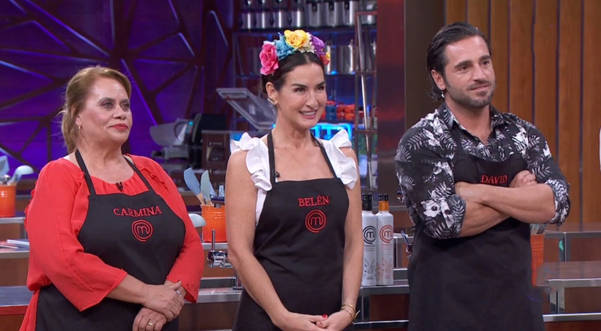 Carmina, Belén y David antes de la prueba eliminatoria en la semifinal de &#39;MasterChef Celebrity&#39;