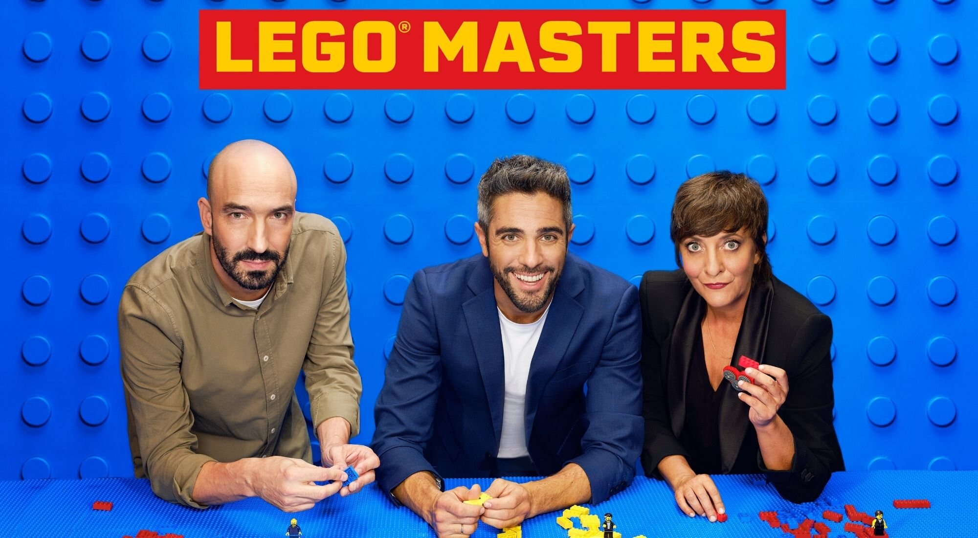 Pablo González, Roberto Leal y Eva Hache, en 'Lego Masters'